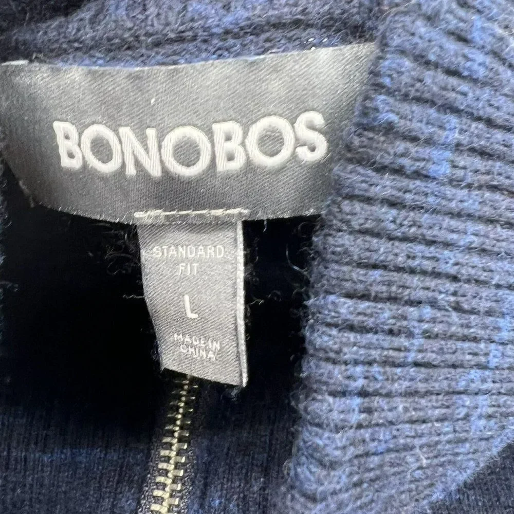 Bonobos Sweater Large Standard Fit Blue Cashmere Blend 1/4 Zip Pullover Mens